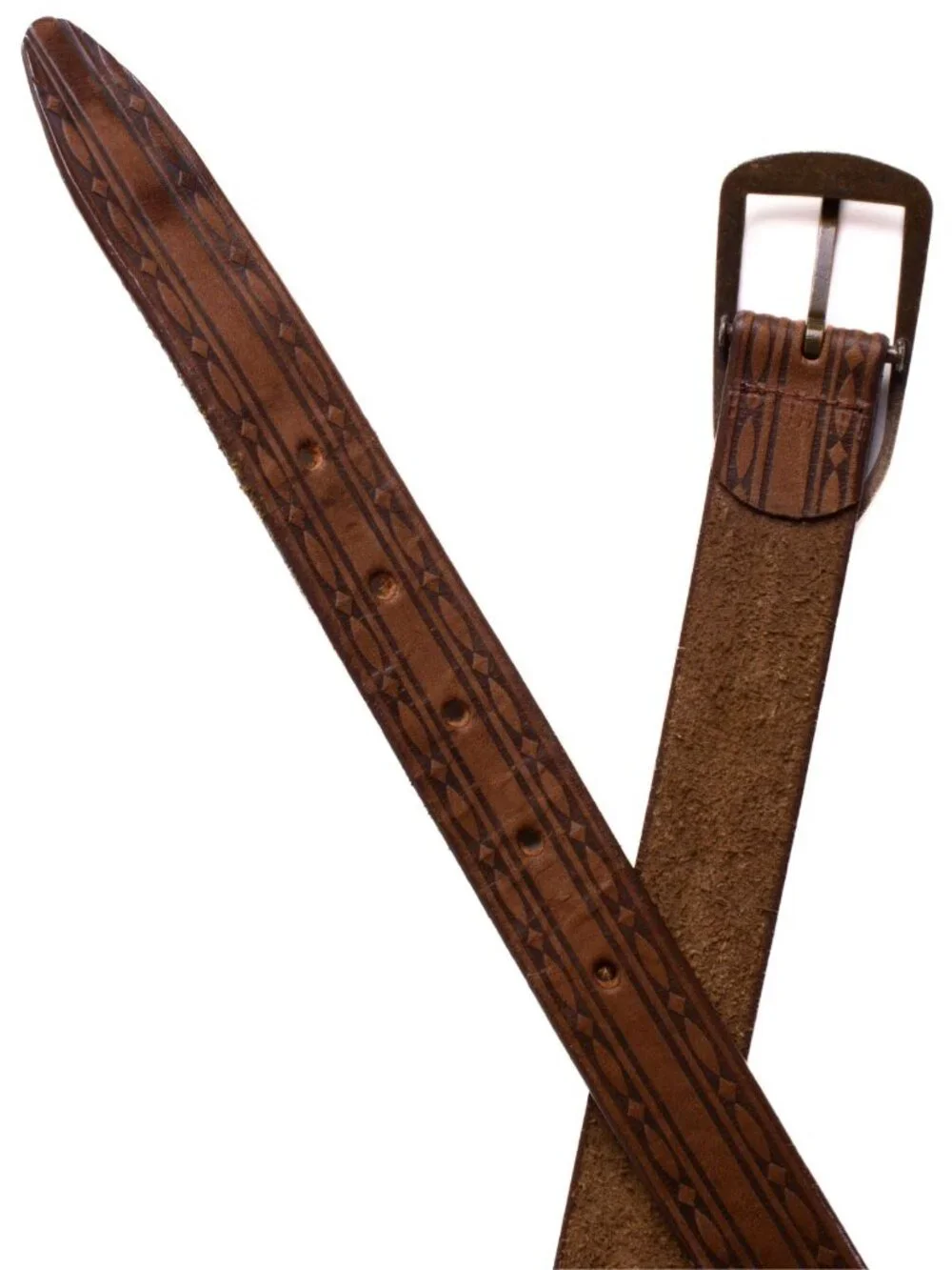 MATSUDA VINTAGE BROWN ART DECO EMBOSSED LEATHER BELT